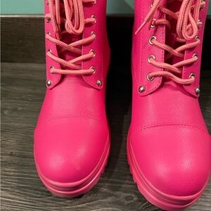 Vivid Hot Pink Women's Lace-Up Boots